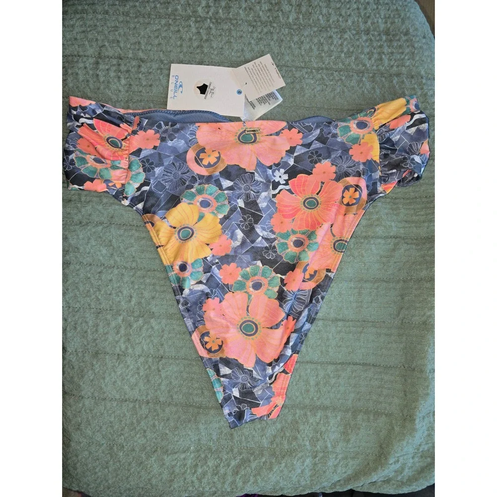 NWT‎ O'Neill Bikini Bottoms Blue Jadia Floral High Waist Cheeky SZ XL SP4474098